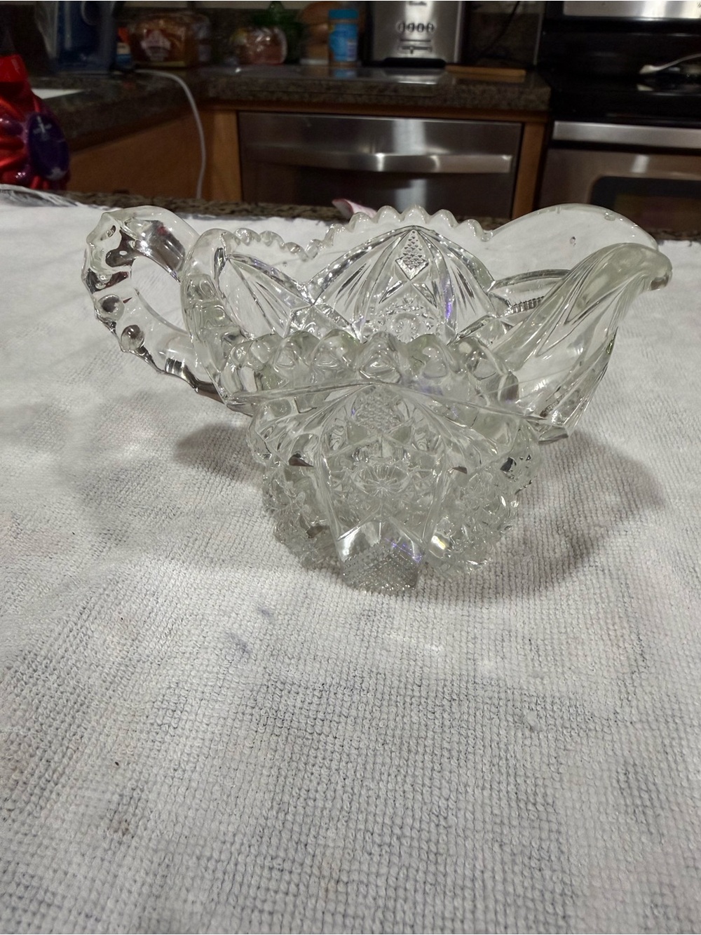 Cut Glass Crystal Serving Bowl with Handle - Clear